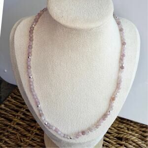17.5" Natural Madagascar Rose Quartz Necklace, Magnetic Clasp, Silver & Pink